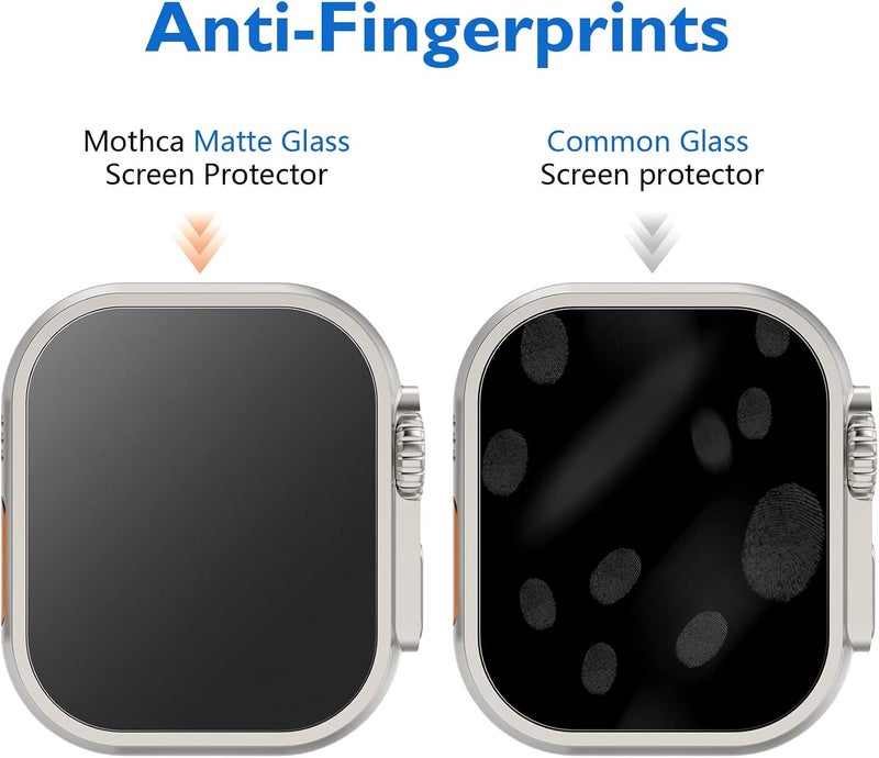 Mothca 2 Pack Tempered Glass Matte Screen Protector for Apple Watch Ultra 3 (2025) / Ultra 2 / Ultra (49mm) [Quick Fit Case] Auto-alignment HD Clear Touch Sensitive Anti-Scratch 9H Matte Glass Film - Image 4